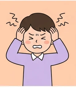 두통으로 머리를 감싸는 학생