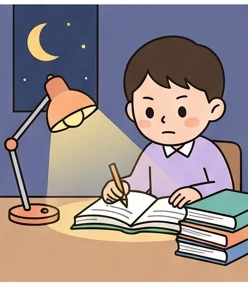 밤에 열심히 공부하는 학생