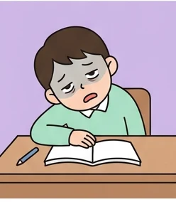피곤해서 축 처진 학생