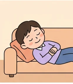 소파에서 편히 쉬는 학생