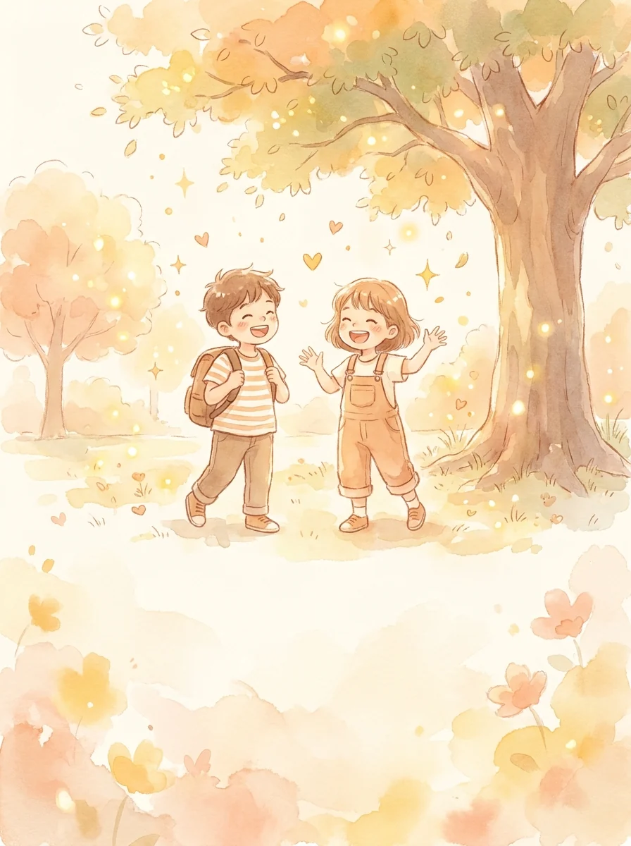 책을 읽는 아이의 따뜻한 수채 표지 그림