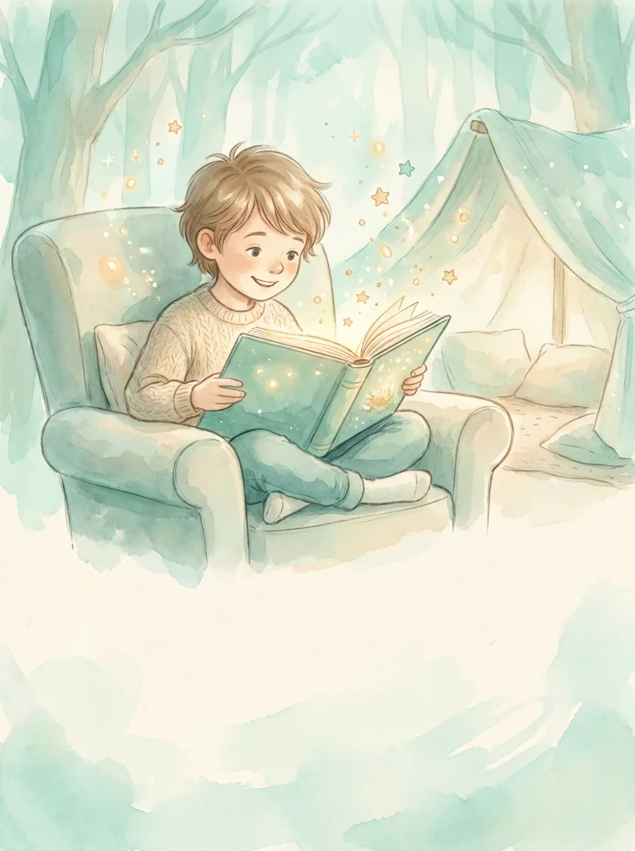 책과 함께 즐겁게 읽는 아이 그림