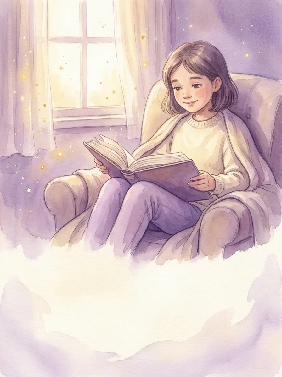 책과 함께 즐겁게 읽는 아이 그림