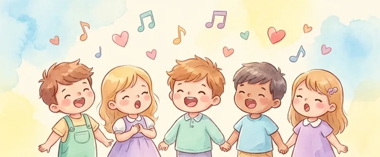 아이들이 알파벳을 노래하며 즐거워하는 따뜻한 그림