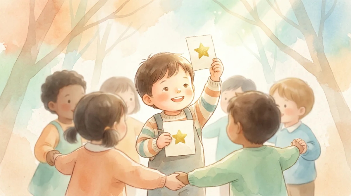 단원10 함께 하자 단원을 마치고 뿌듯해하는 아이 — 따뜻한 그림