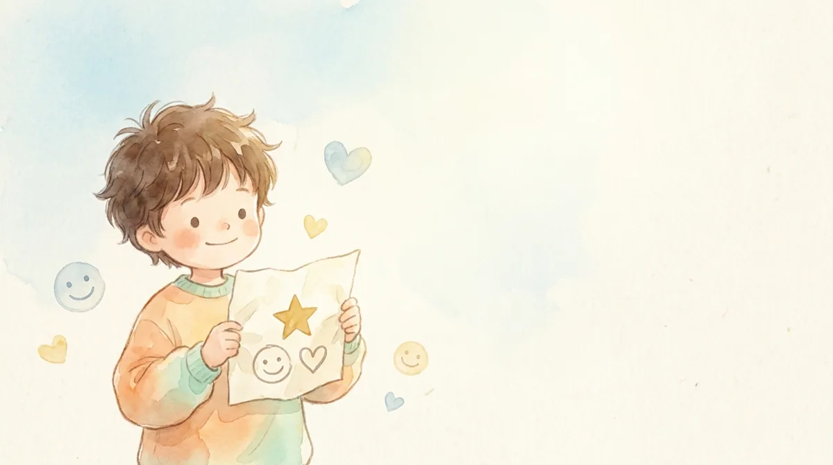 단원8 사람의 모습 단원을 마치고 뿌듯해하는 아이 — 따뜻한 그림
