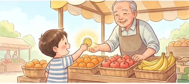 단원4 쇼핑과 가격 단원을 마치고 뿌듯해하는 아이 — 따뜻한 그림