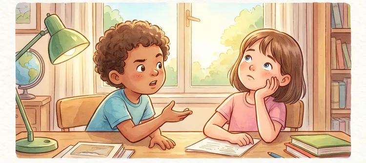 단원8 과거 묻기 단원을 마치고 뿌듯해하는 아이 — 따뜻한 그림