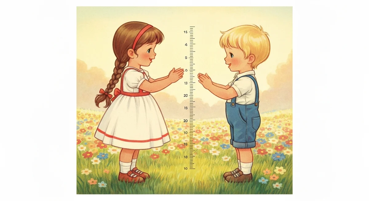 키를 재며 서로 비교하는 아이들의 재미있고 따뜻한 그림