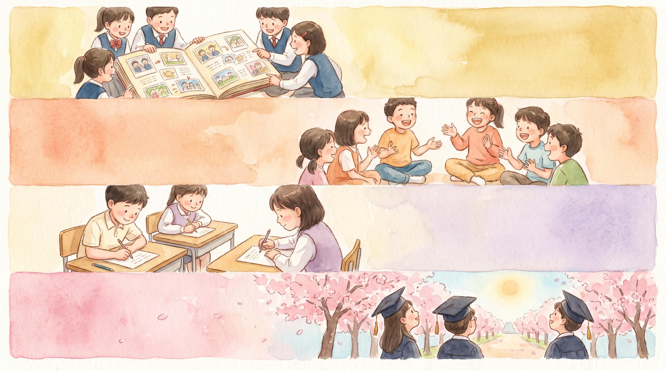 전 세계를 바라보며 꿈을 꾸는 초등학생 — 따뜻하고 밝은 그림