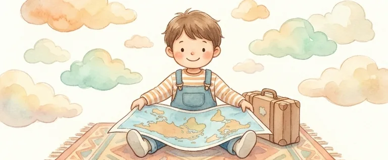 단원1 경험을 마치고 뿌듯해하는 아이 — 따뜻한 수채화 그림