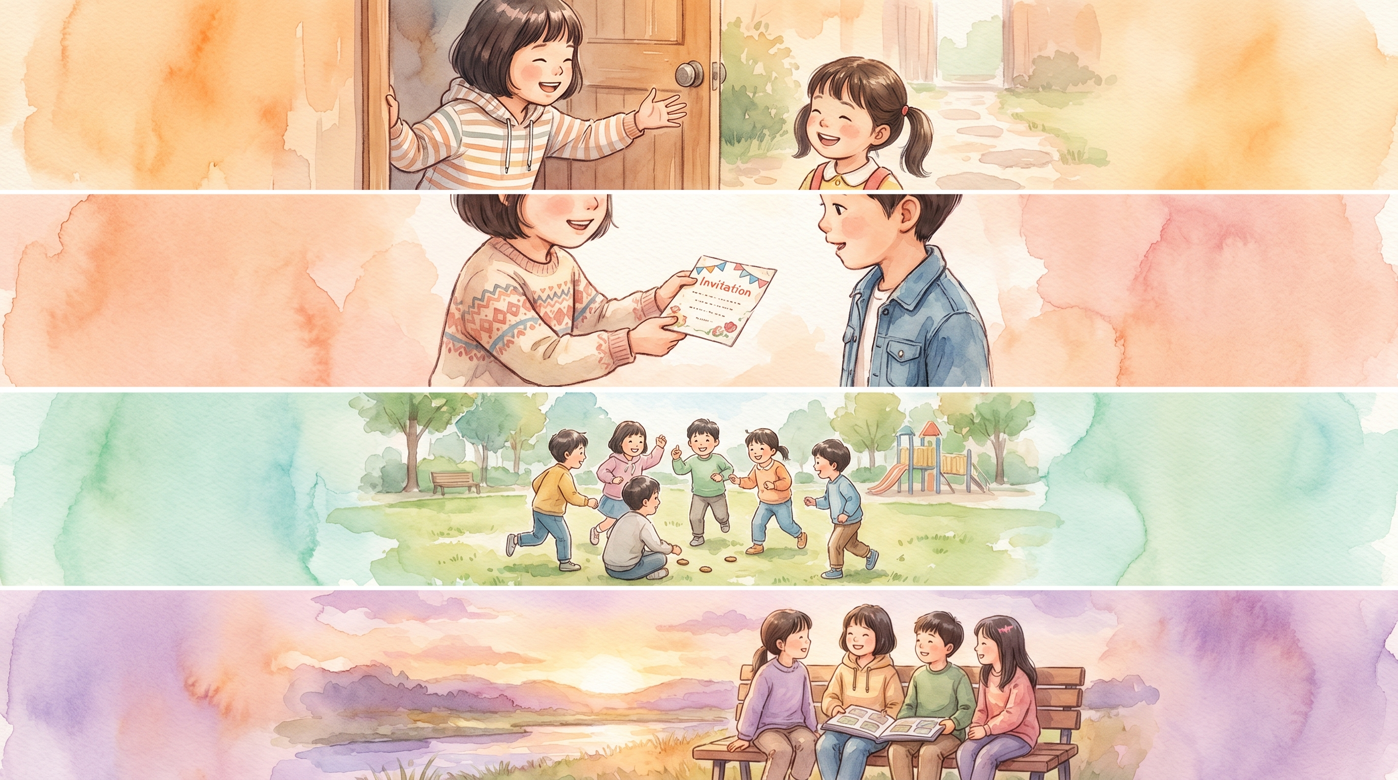생일 파티 초대장을 전달하는 따뜻한 그림
