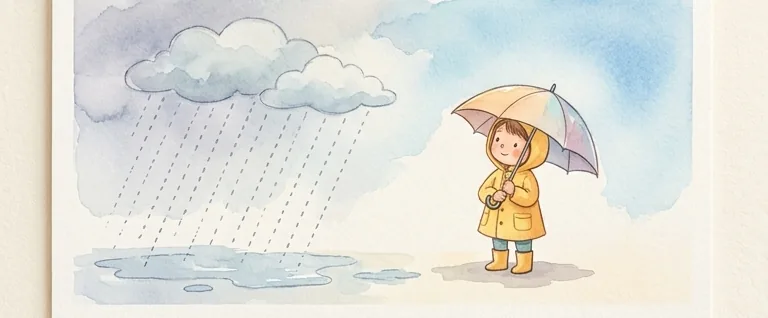단원7 이유와결과 단원을 마치고 뿌듯해하는 아이 — 따뜻한 수채화 그림