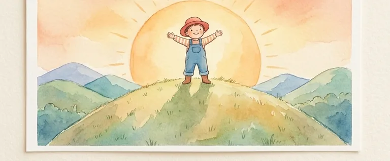 단원8 최상급을 모두 마치고 뿌듯해하는 아이의 따뜻한 수채화 그림